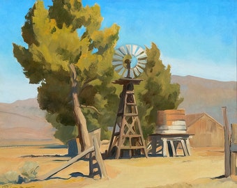 Ranch Windmill Carson Nevada por Maynard Dixon Reproducción Impresión, America West Landscape Country Western Wall Art, Artista Americano