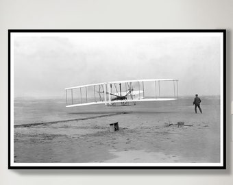 1903 Wright Brothers Célèbre première affiche de vol Affiche d’aviation Histoire de l’aviation Orville Wright Carte d’art mural Carte du vieux monde Vieux avions