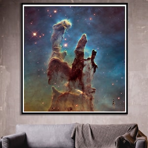 EAGLE NEBULA - &quot;Pillars of Creation&quot;, Hubble Telescope Photo, Serpens Constellation Space Print, Celestial Star, Emission Nebula NASA Poster