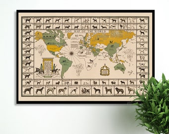 1935 Dog Map of the World, Dog Breeds Print, Dog Breeds Origin Map, Dog Breeds Poster,Dog Print,Dog Art,Dog Poster,Dog Lover Print
