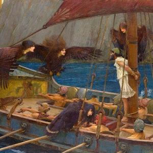 Ulysis y Las Serinas By John William Waterhouse Art Reproduction Print Oil Painting High Quality Wall Decor Home Decoration Canvas Poster