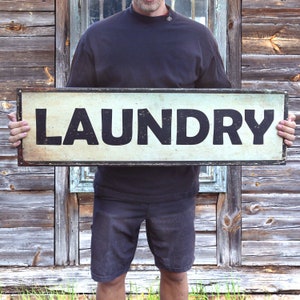 Handcrafted Vintage Laundry Steel Sign (36&quot;x10&quot;) PSS00030 Antique Laundry Washroom Home Decor Gift Mom&#39;s Laundry Retro Laundry Tin Sign