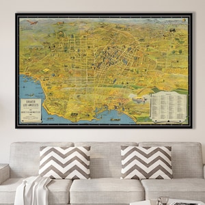 Années 1930 LOS ANGELES Pictorial Map Art, Où aller à Los Angeles, Old Time Hollywood Los Angeles Map Art Housewarming Gift Places of Interest Map