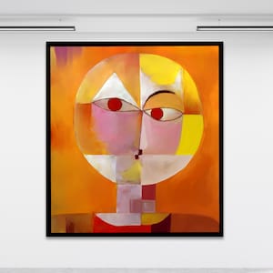 1922 SENECIO por Paul Klee, Jefe de un Hombre que va pintura cubista senil, pintura suiza Retrato abstracto Decoración del hogar Arte vintage, Arte mural