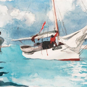 Vissersboten, Key West door Winslow Homer Classic Fine Canvas Paper Print Wall Art Decor Home Gift Home Schilderij Reproductie Kunst