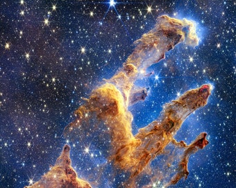 James Webb Säulen der Schöpfung, James Webb Weltraumteleskop, Nasa Sternraum, kosmische Klippen Wandkunst, Galaxien und Sterne Leinwanddruck
