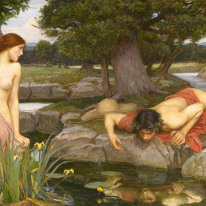Echo and Narcissus By John William Waterhouse Art Reproduction Print Oil Painting High Quality Wall Decor Home Decoration Canvas Art Poster