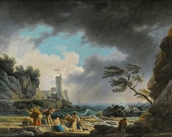 A Storm Near A Rocky Coast by Claude Joseph Vernet Print Reproduction, Wall Art Famous Painting Painting Canvas Paper Print
