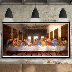 The Last Supper Mural by Leonardo da Vinci Poster Print, Jesus&#39; Last Supper Famous Poster Fine Print, Famous Painting Living Room Wall Art