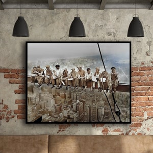 1932 Lunch Atop A Skyscraper Colorized, New York Construction Workers Iconic Photo, Rockefeller Plaza Poster Wall Decor Poster Print Art