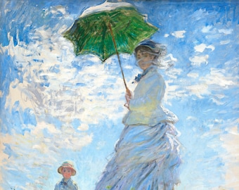 Mujer con sombrilla - Madame Monet y su hijo, 1875 CLAUDE MONET Pintura Famoso cartel Impresión artística, Pintura famosa para decoración del hogar Arte de pared