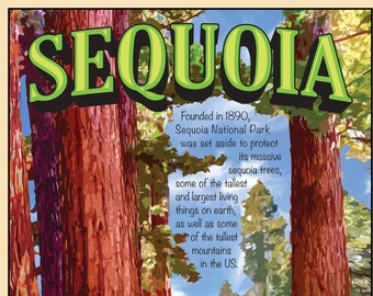 SEQUOIA National Park Vintage Poster Print, CALIFORNIA National Park Service Poster, Giant Sequoias Redwood Trees National Park Art