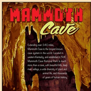 MAMMOTH CAVE National Park Vintage Poster Print, KENTUCKY National Park Service Poster, Longest Cave System Stalagmites National Park Art