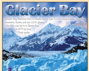 GLACIER BAY National Park Vintage Poster Print, ALASKA National Park Service Poster, Gustavus Alaska National Park Glaciers Wall Art