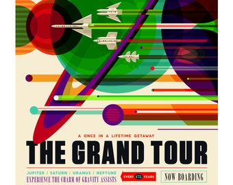 The GRAND TOUR- Voyager Mission's Tour of the Solar System, Space Planet Poster, Jet Propulsion Laboratory, Outer Space NASA's Space Poster