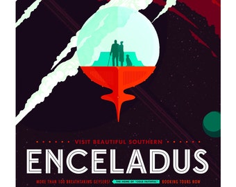 ENCELADUS- Cassini Mission to Saturn Poster, Space Planet Poster, Jet Propulsion Laboratory, Planet Poster Print Space Póster espacial de la NASA