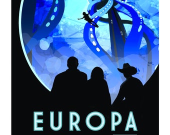 EUROPA- La Luna de Júpiter -Descubre la vida bajo el cartel de hielo, póster del planeta espacial, laboratorio de propulsión a chorro, póster espacial de la NASA en el espacio exterior