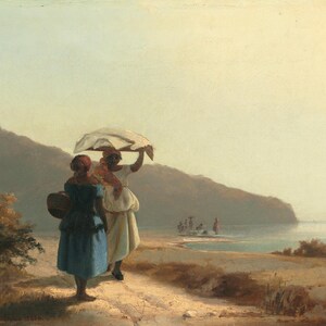 Zwei Frauen im Chat am Meer, St. Thomas von Camille Pissarro Classic Fine Canvas Papier Print Wand-Dekor Home Geschenk Home Reproduktion Kunst