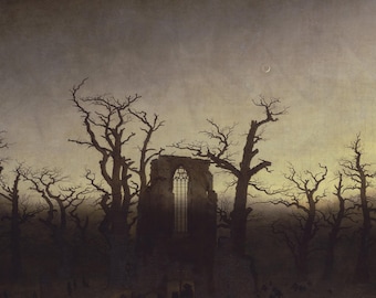 L'abbazia nel bosco di querce di Caspar David Friedrich Classico Belle Arti Tela colorata Stampa su carta Arte murale Decorazione per ufficio Regalo Arte per la casa
