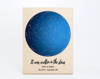 Custom Star Map, Constellation Print On Wood, Personalized Star Map, Custom Constellation Map, 5th Anniversary Gift, Star Map Wood Gift