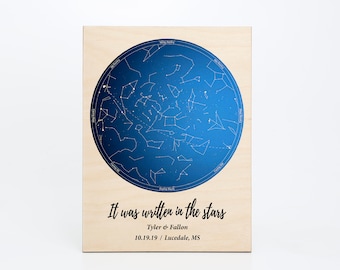 Constellation Map On Wood, Custom Night Sky Print, Star Map By Date, Stars On Wedding, Celestial Map Art, Stars Chart Anniversary Gift