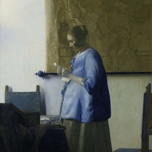 Woman Reading a Letter 1663 by Johannes Vermeer Classic Fine Art Colorful Canvas Paper Print Wall Art Office Decor Home Decoration Gift Home