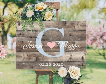 Signo de boda monograma personalizado, guardar el signo de la fecha, signo de la boda de madera, signo de nombre de la pareja, signo de la fecha de la boda, regalo de compromiso, regalo de la boda
