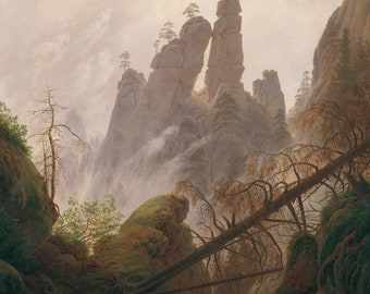 Rocky Landscape, Elbe Sandstone Mountains by Caspar David Friedrich Poster, Reproduction Oil Painting, Home Decor Wall Art Famous Poster