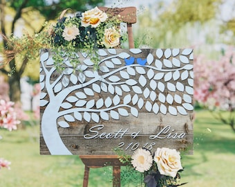 Libro degli ospiti personalizzato per matrimonio a forma di albero, cartellone per le firme degli ospiti a forma di albero, decorazioni rustiche per matrimoni, alternativa al libro degli ospiti per ricevimento
