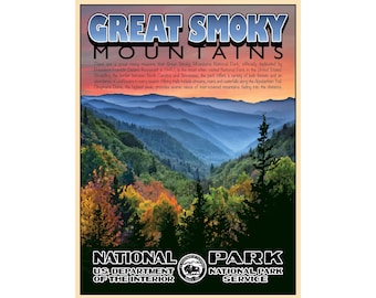 Great Smoky Mountains National Park Travel Poster National Park Poster Print Art Poster Vintage Canvas Paper Travel Reproduction