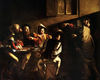 The Calling of Saint Matthew, Caravaggio 1599-1600 Art Reproduction Print Oil Painting High Quality Wall Decor Home Decoration Canvas Poster