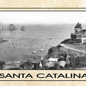 Oldtimer Panorama Metall Druck Santa Catalina 1914, Catalina Waterfront, Catalina Island, historische Kanalinseln Zeichen, Vintage Catalina