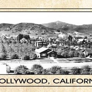 Hollywood 1929 Oldtimer Panorama Metall Druck, Hollywood Panorama, historische Innenstadt von Hollywood Karte Zeichen, Vintage Hollywood Hills Bild