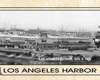 Los Angeles Harbor 1919 Vintage Panorama Metal Print, Los Angeles Panorama, Historic Port of Los Angeles Sign, Vintage Los Angeles Image