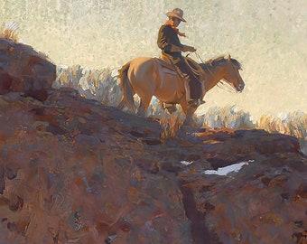 The Lone Trail de Maynard Dixon Impresión de reproducción, Arte de la pared occidental del país del paisaje del oeste de América, cartel de impresiones de artistas estadounidenses