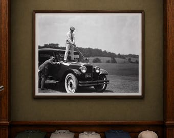 Vintage GOLF Poster, Golf Photography Art Print, Black and White Art Poster, Vintage Car Wall Decor, Sports Bar Golfer Gift, Golf Wall Art