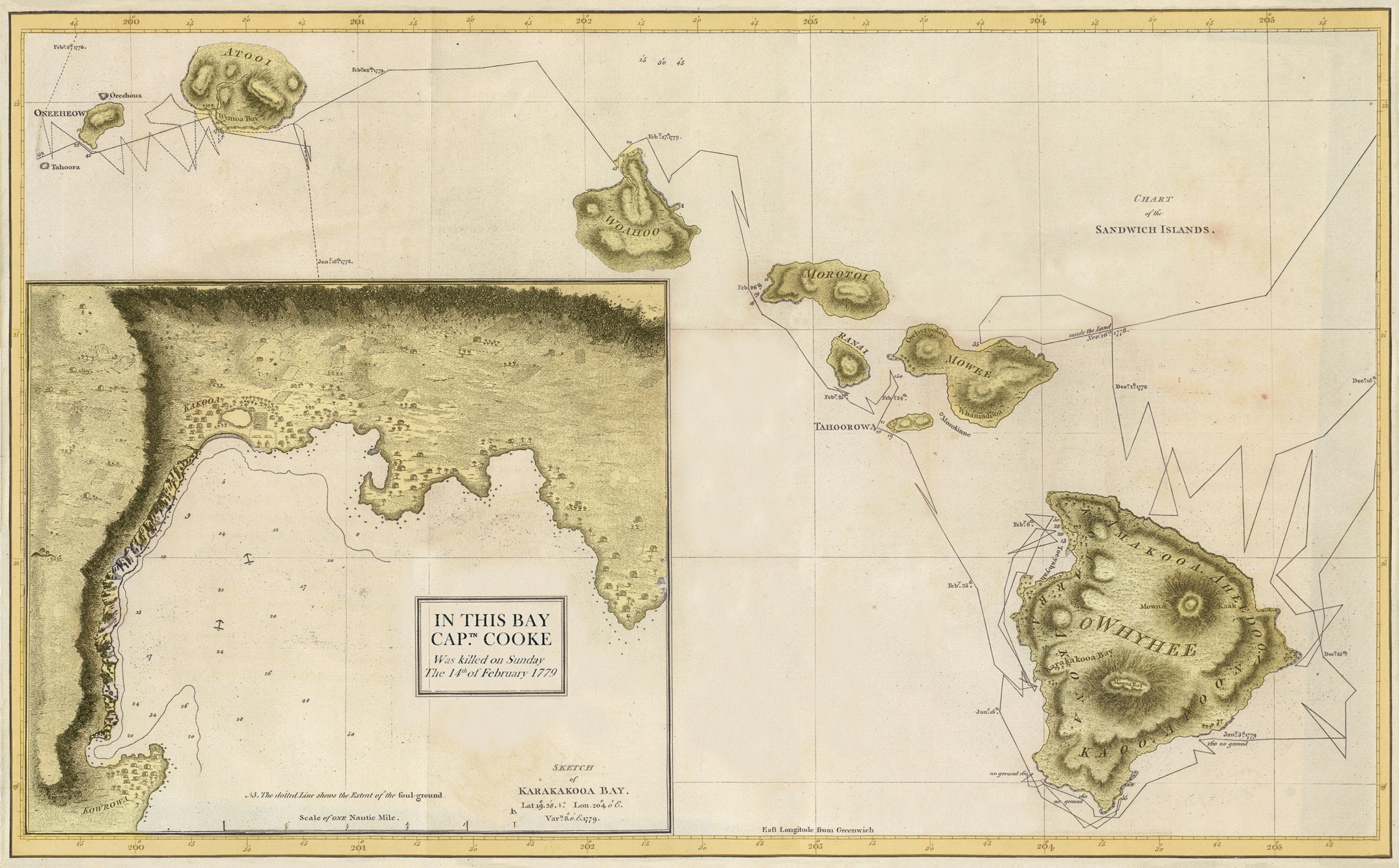 Captain Cook Map Hawaii Big Island Kealakekua Bay 1776 Exploration Map ...