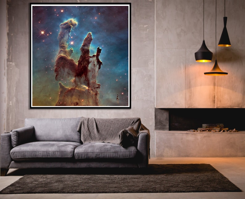 ÖRNNEBULAN - "Skapelsens pelare", Hubbleteleskopfoto, Ormkonstellation Rymdtryck, Himmelsstjärna, Emissionsnebula NASA-affisch bild 1