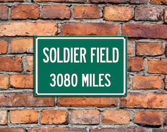 Personalized Aluminum Highway Distance Sign To Soldier Field Home of the Chicago Bears Your Text Aluminum Sign Great Gift