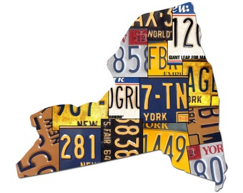 NEW YORK License Plate Map Sign The Empire State Home Decor Wall Art Garage Art Great Gift Man Cave Patriotic Rustic Sign