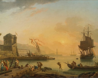 A Grand View of The Sea Shore by Claude Joseph Vernet Classic Fine Art Colorful Canvas Paper Print Wall Art Office Decor Home Decoration