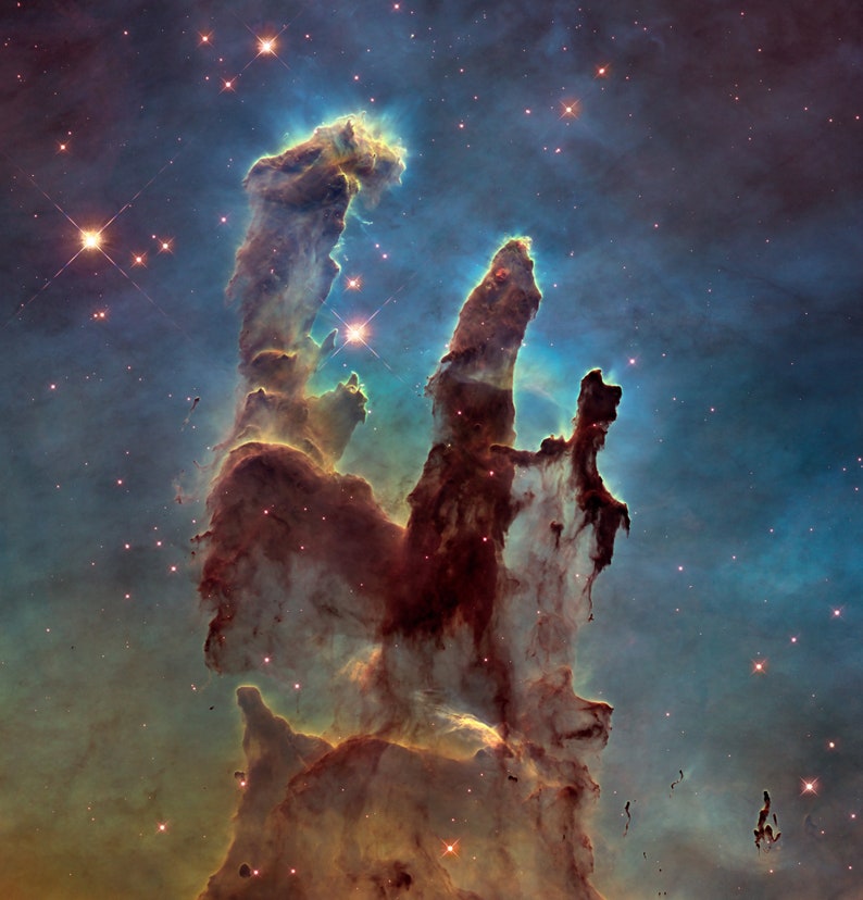 ÖRNNEBULAN - "Skapelsens pelare", Hubbleteleskopfoto, Ormkonstellation Rymdtryck, Himmelsstjärna, Emissionsnebula NASA-affisch bild 2
