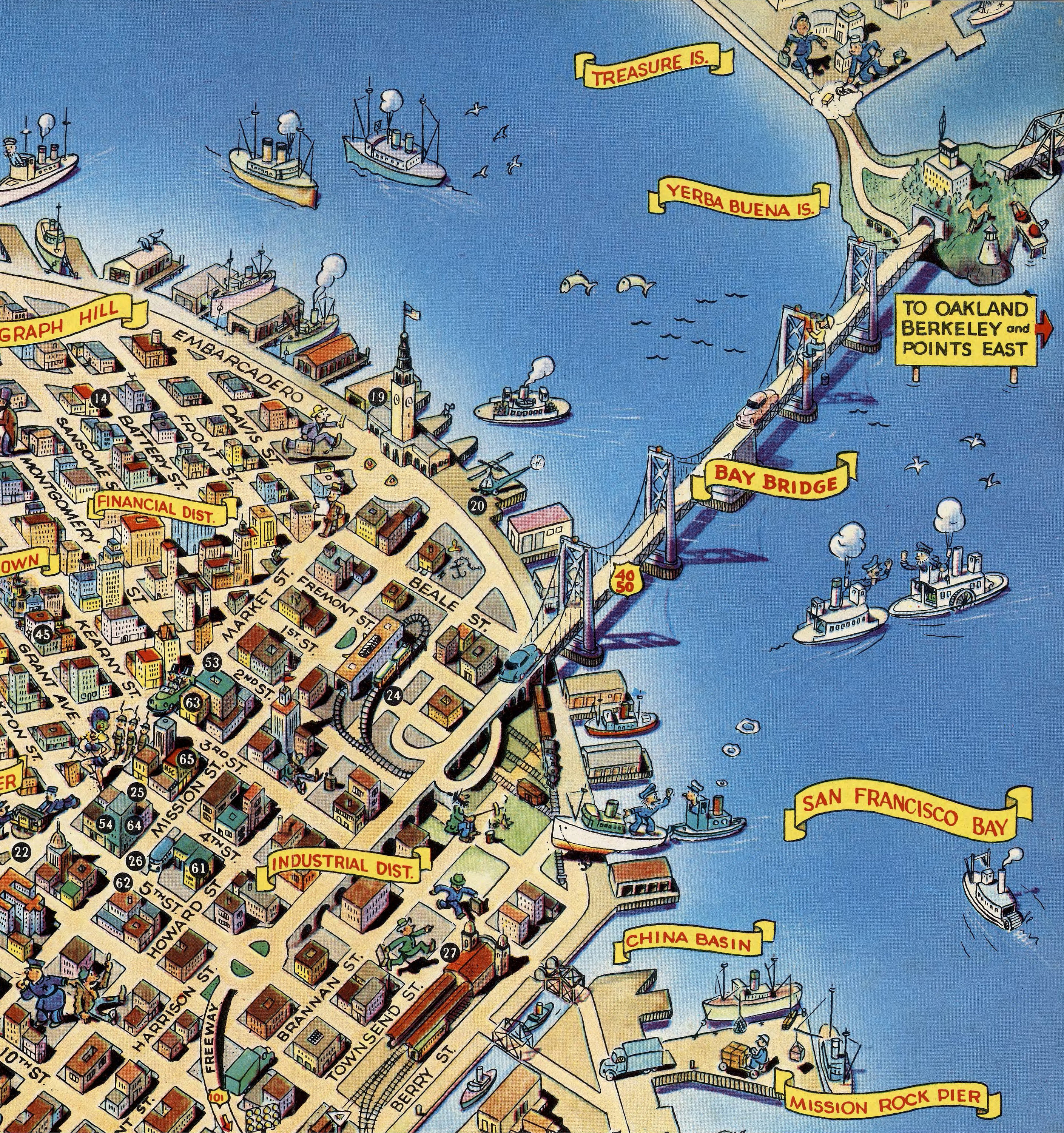 絵画 destination 1952 Vintage San Francisco Points of Interest Map Cartoon Map