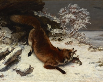 Zorro en la nieve de Gustave Courbet Impresión clásica en lienzo fino Decoración de pared Regalo para el hogar Pintura para el hogar Reproducción de arte