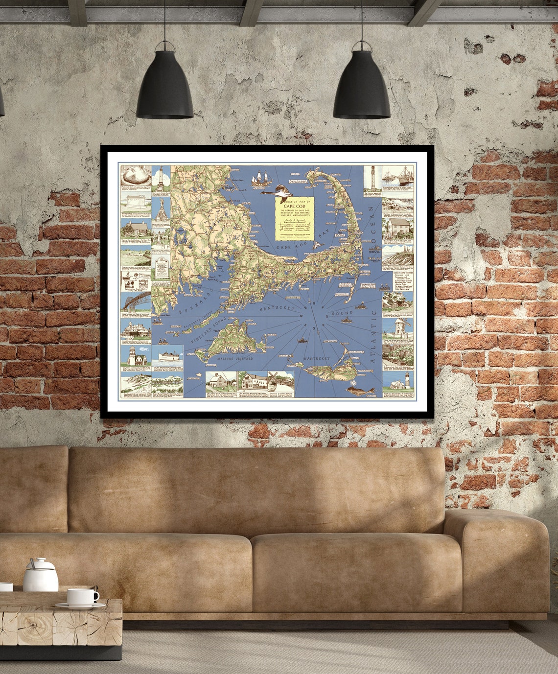 CAPE COD Region Cartograph Poster, Vintage Massachusetts Marthas ...