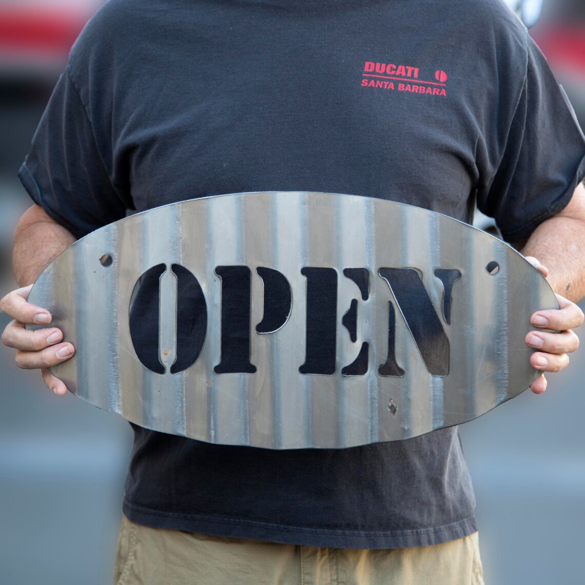 Oval Open or Closed Sign Vintage Plasma Cut Corrugated Steel Open Sign ...