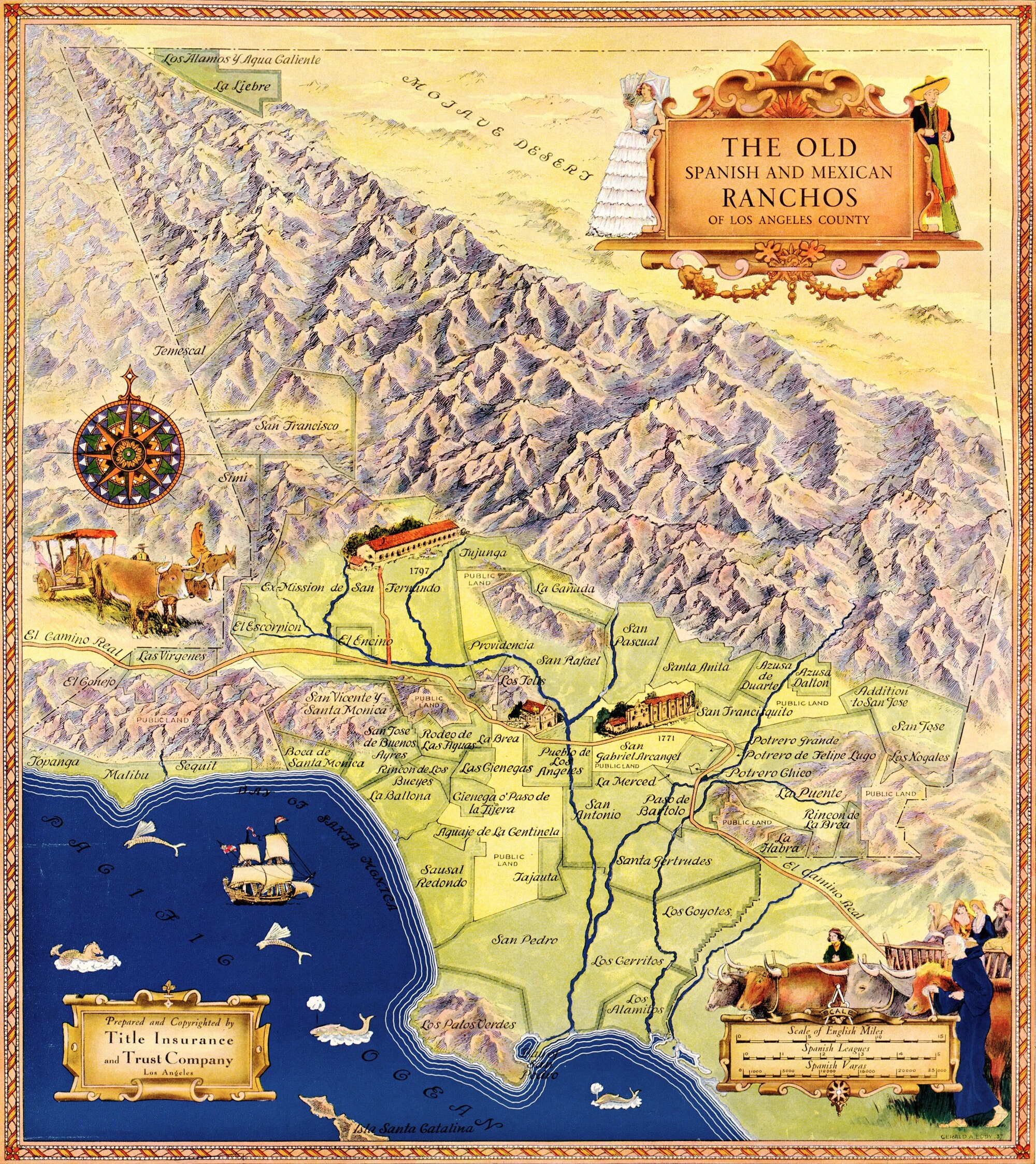 1949 Old Spanish and Mexican Ranchos of Los Angeles Poster, California ...