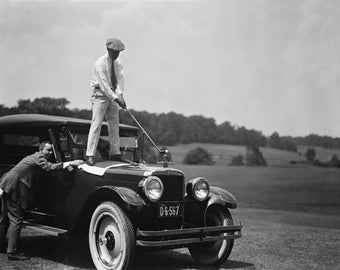 Vintage GOLF Poster, Golf Photography Art Print, Black and White Art Poster, Vintage Car Wall Decor, Sports Bar Golfer Gift, Golf Wall Art