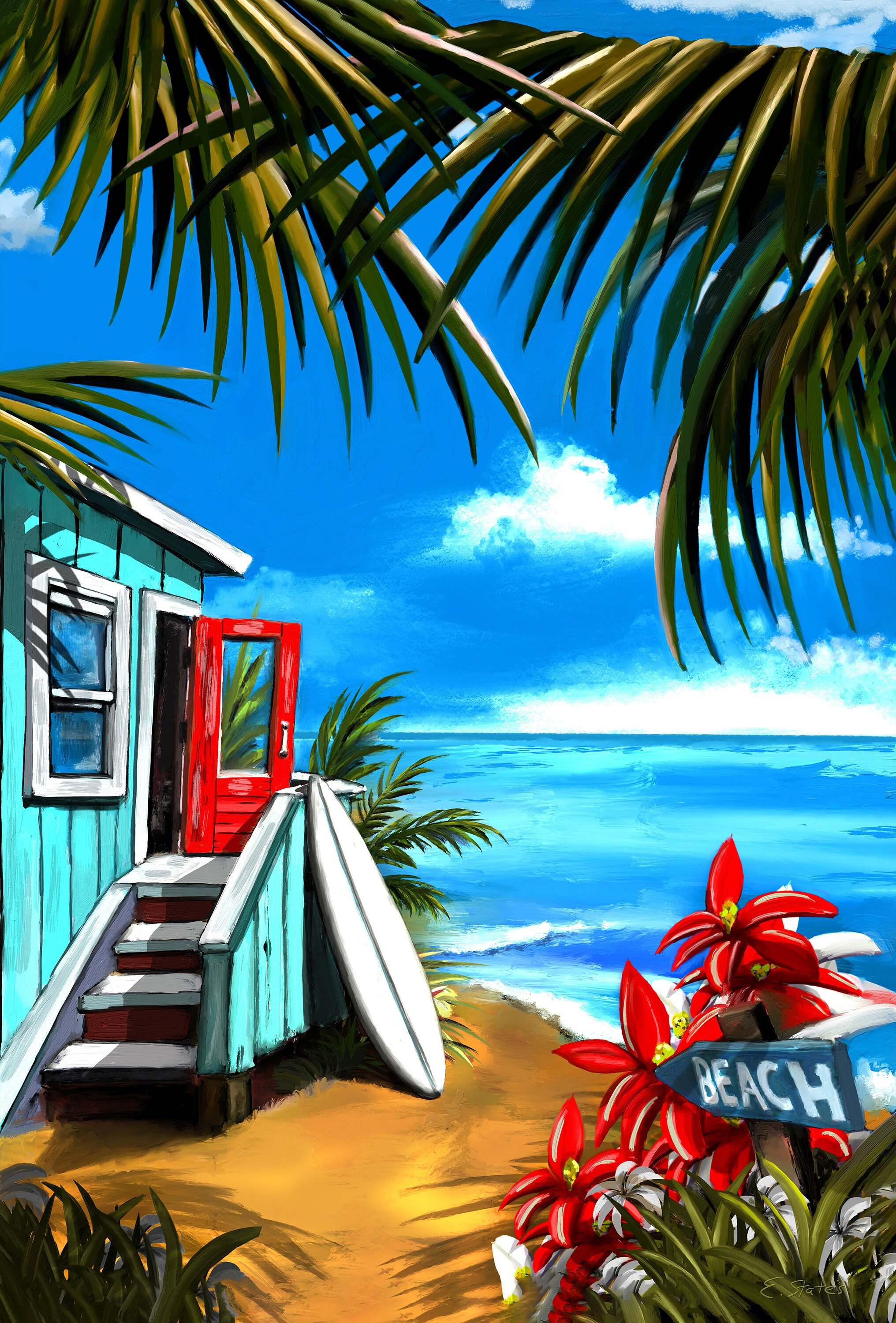 Tropical Paradise Island Art Poster Canvas Print Paper Print Mid