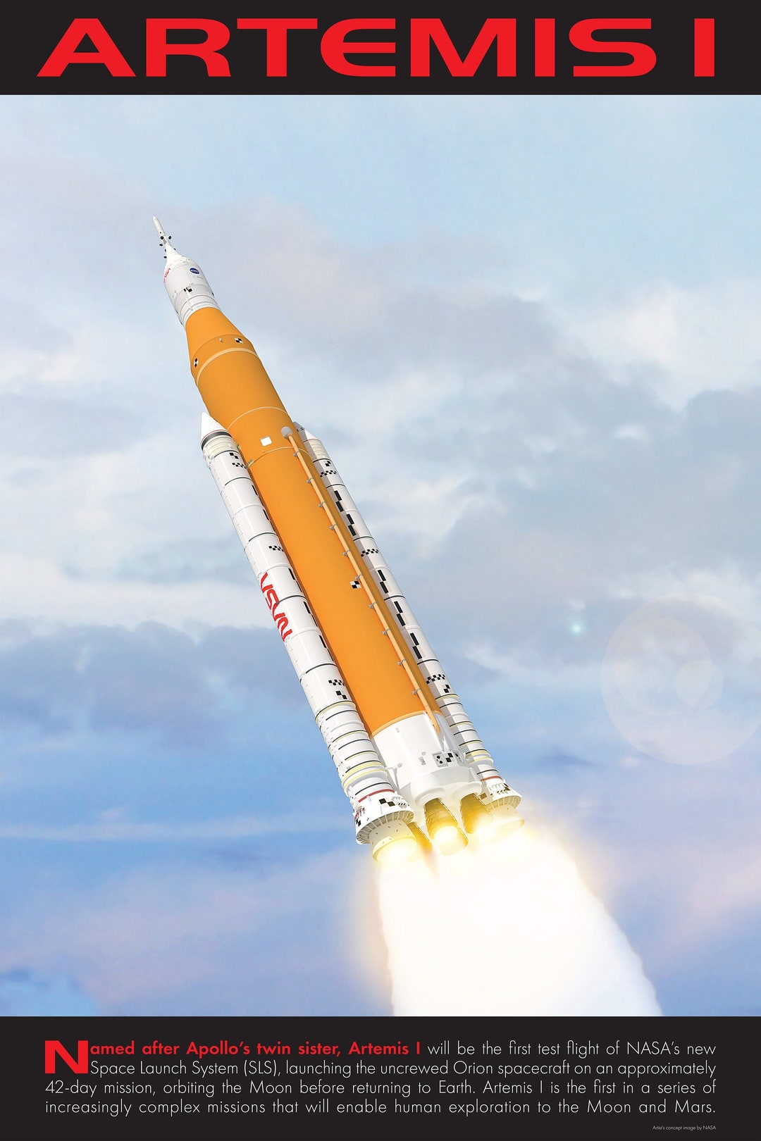 Artemis 1 Rocket Poster, Nasa's Artemis Program, Orion MPCV and Space
